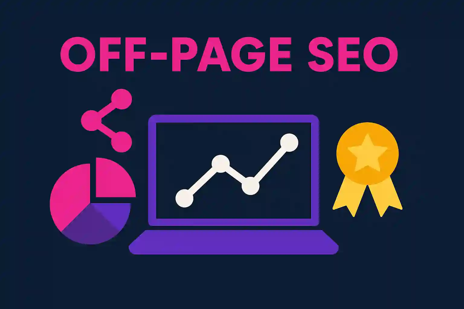 Colorful Off-Page SEO illustration with analytics chart and laptop visuals