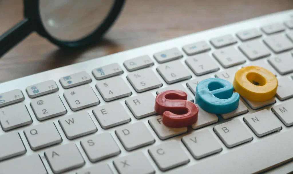 SEO letters on a keyboard representing the basics of on page SEO recommendations for websites