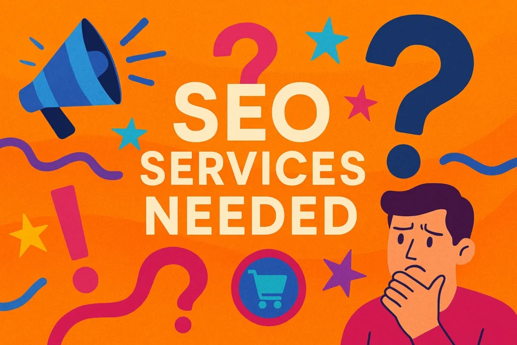 Illustration of a person confused about online marketing decisions, emphasizing SEO services needed.