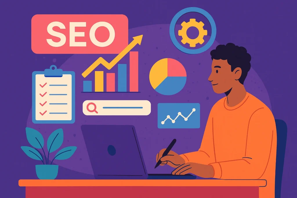 Modern workspace setup used for building and analyzing seo audit content