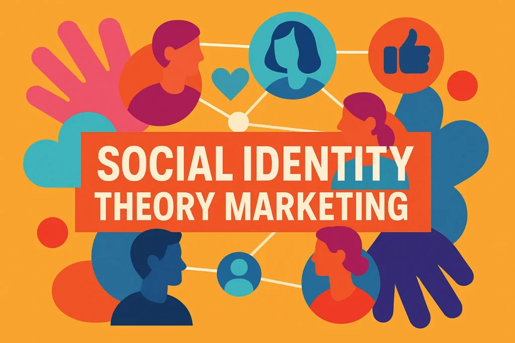 “Colorful network of diverse human profiles symbolizing social identity theory marketing in action.