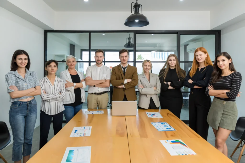 A group of confident marketing professionals standing together, symbolizing expertise from the best local SEO company for Google.