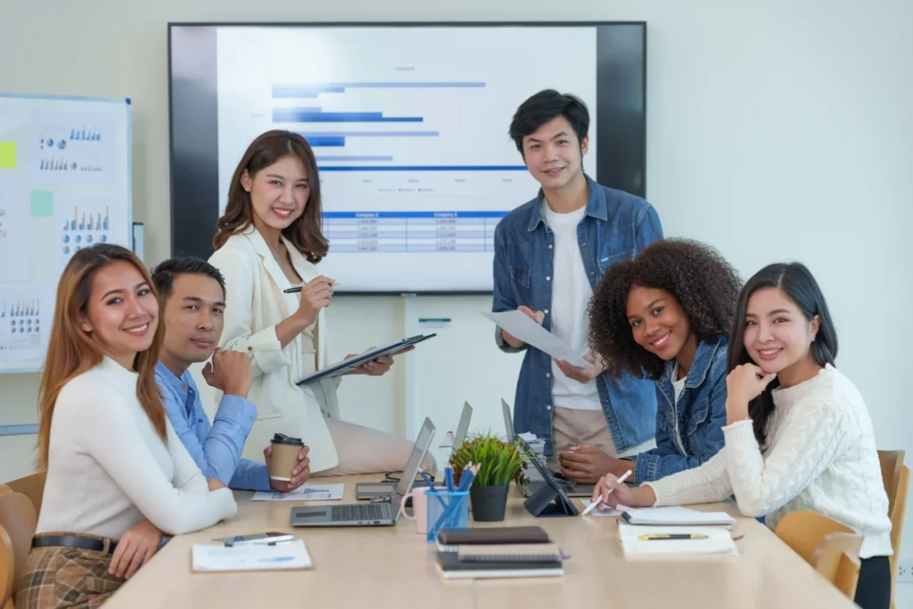 Marketing professionals analyzing data to improve enterprise local SEO performance across locations.