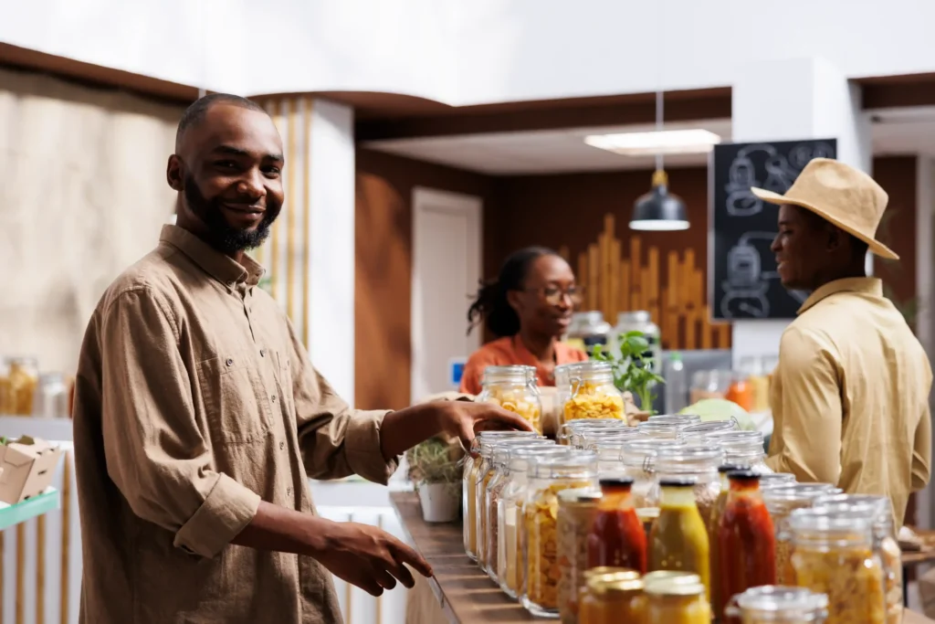Organic market owner engaging customers thanks to the best local SEO company in the nation.