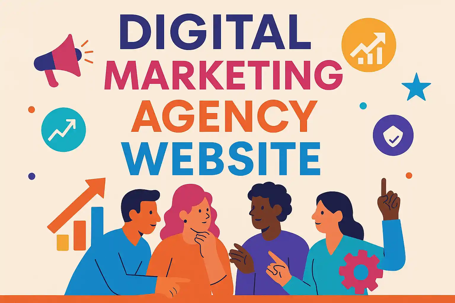 digital marketing agency website illustration showing a creative team collaborating on growth strategy and branding