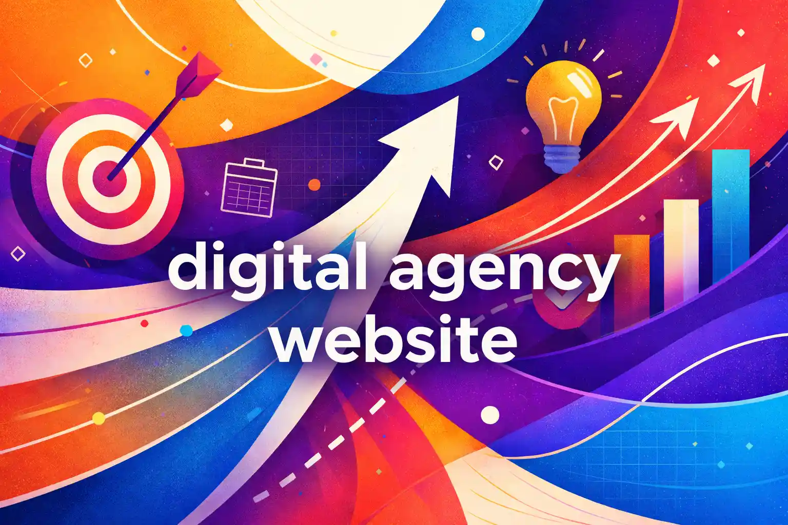 Digital agency website header illustration showing strategy, growth, creativity, and performance through abstract design elements