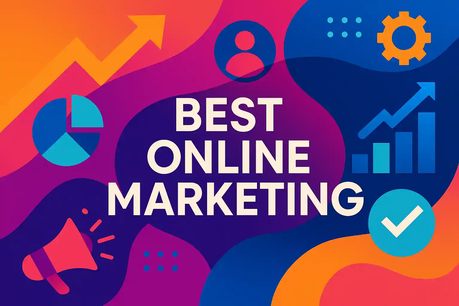 Colorful abstract digital illustration symbolizing growth, analytics, and engagement, designed as a header image for best online marketing.