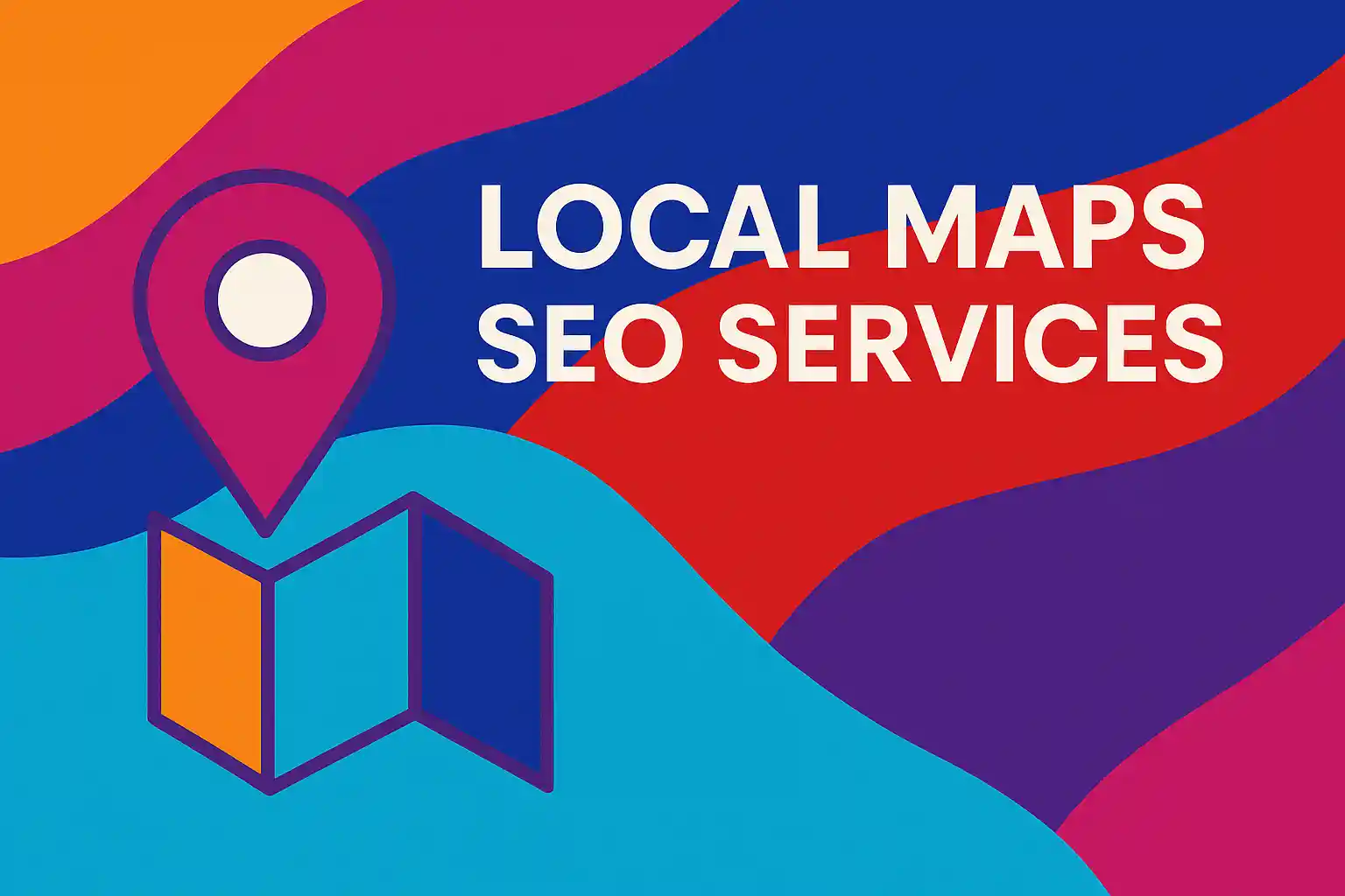 Colorful map pin graphic representing Local maps SEO services with bold branded colors.