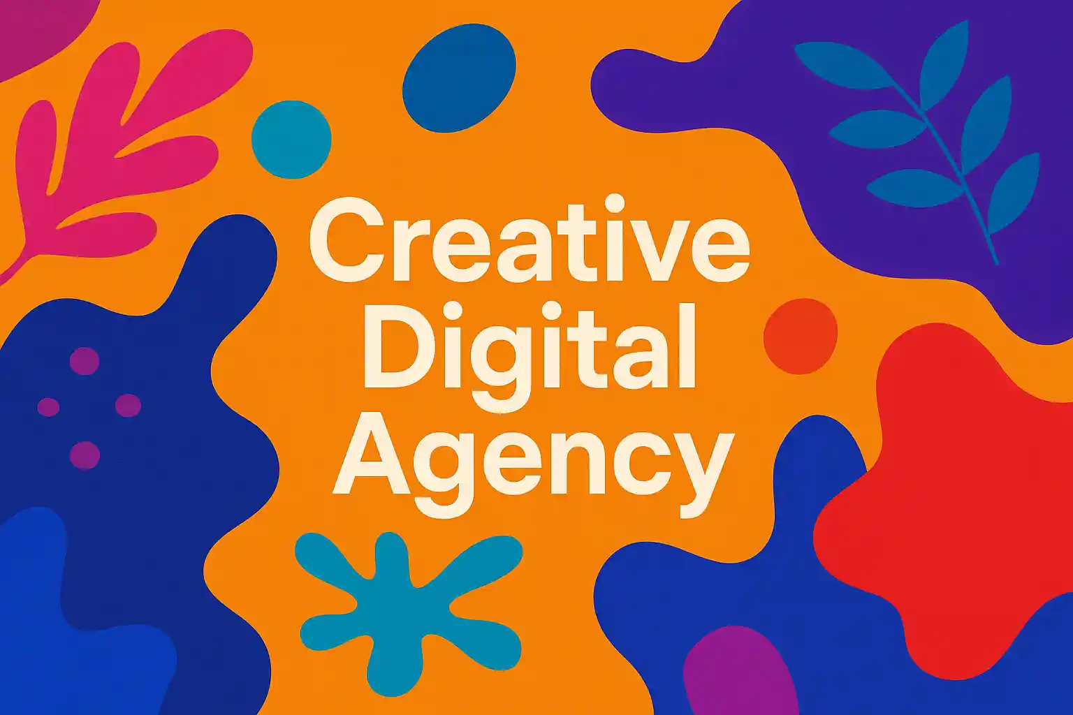 Vibrant abstract shapes in bold colors representing creativity and innovation at a creative digital agency.