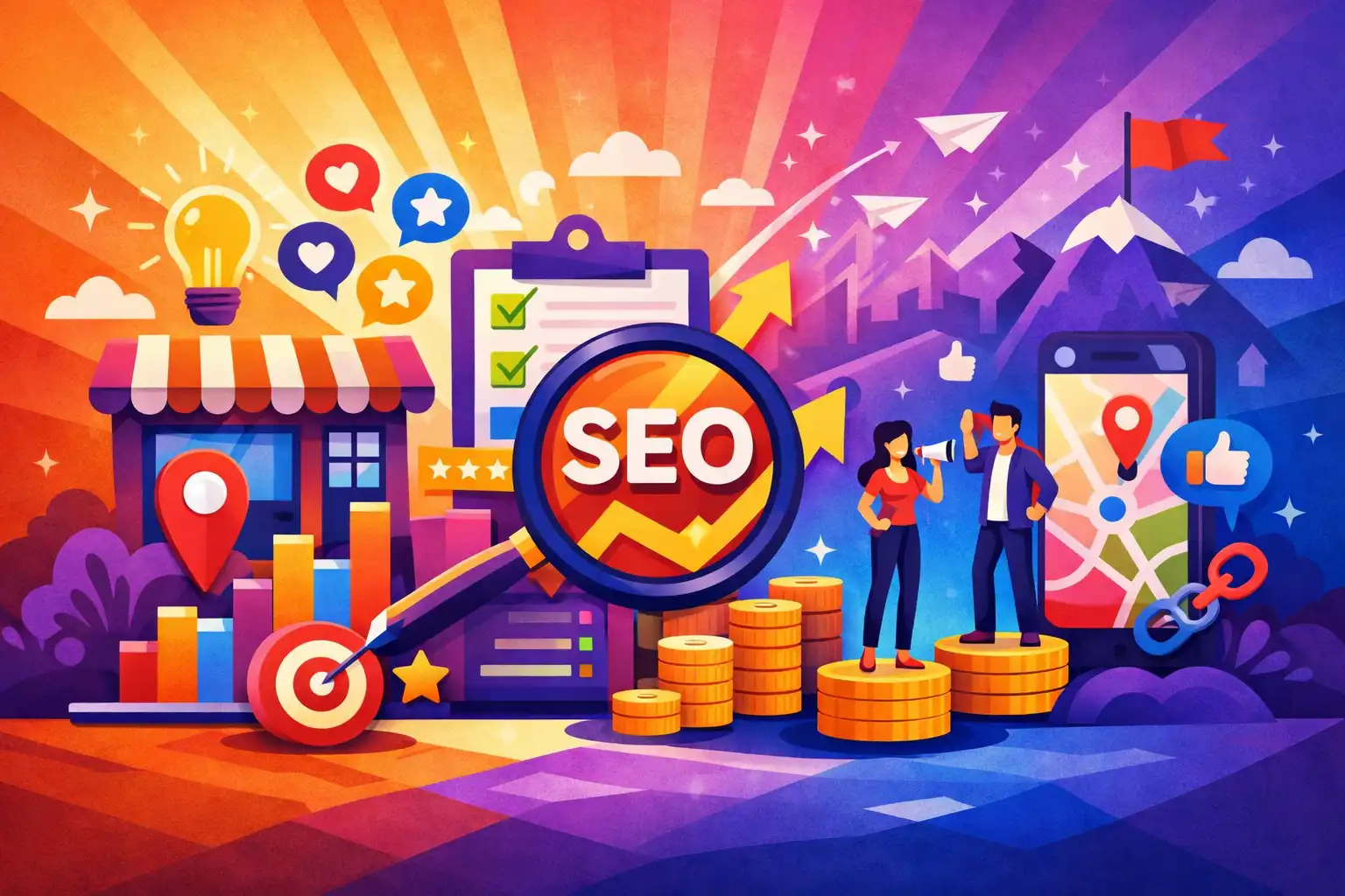 Best SEO for small businesses illustrated with local growth, visibility, and brand success